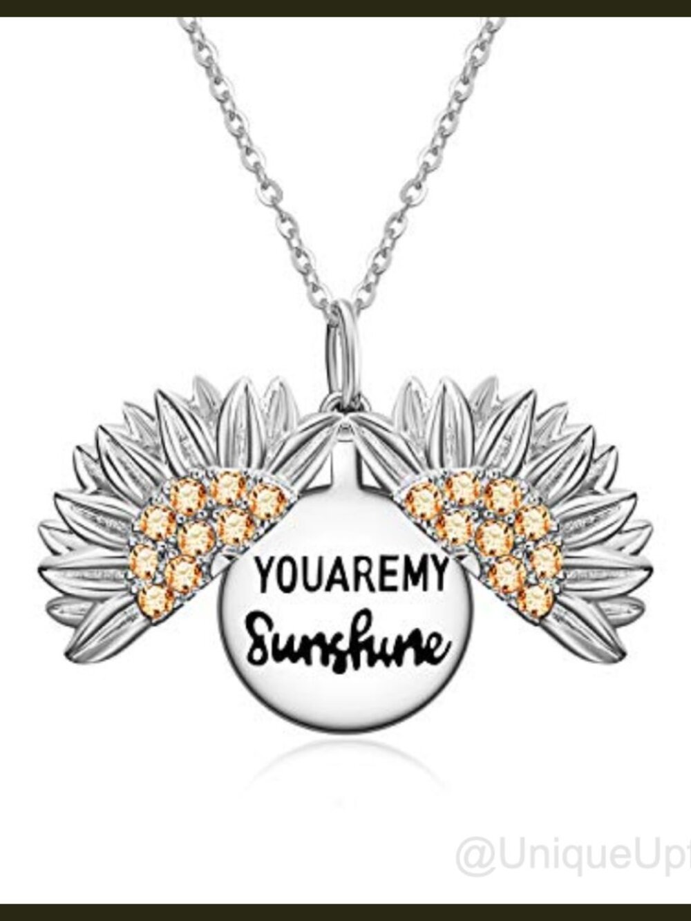 Sterling Silver Sunflower Locket Necklace You Are My Sunshine Gift for Her